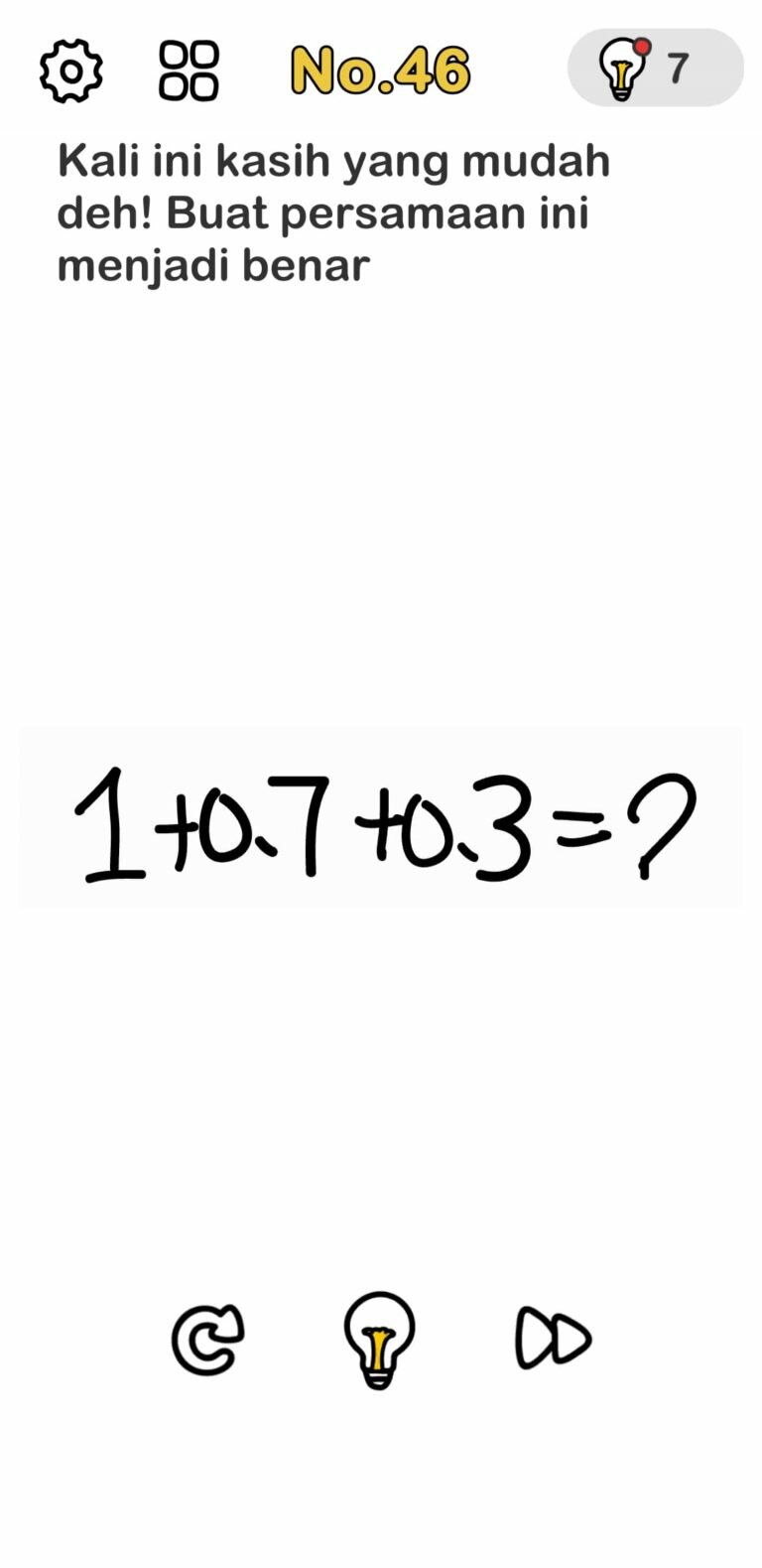 Buat persamaan ini dengan benar 1+0.7+0.3=?